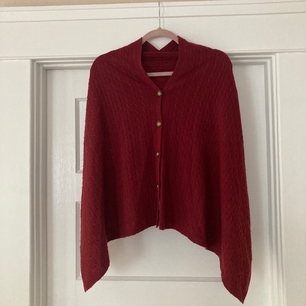 Red Knit Cardigan Poncho